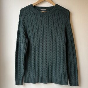 Eddie Bauer Women's Cable Knit Sweater Small Green Cotton Fisherman Classic
